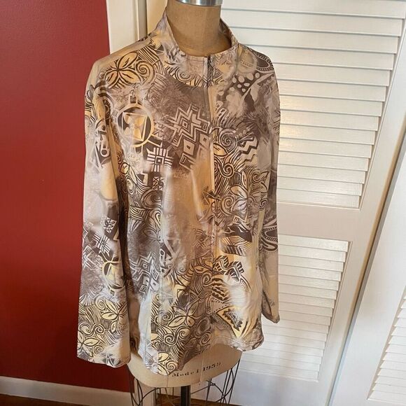 WEEKENDS BY CHICO’S | lightweight zip up yellow brown jacket size 3 or L - Picture 3 of 6